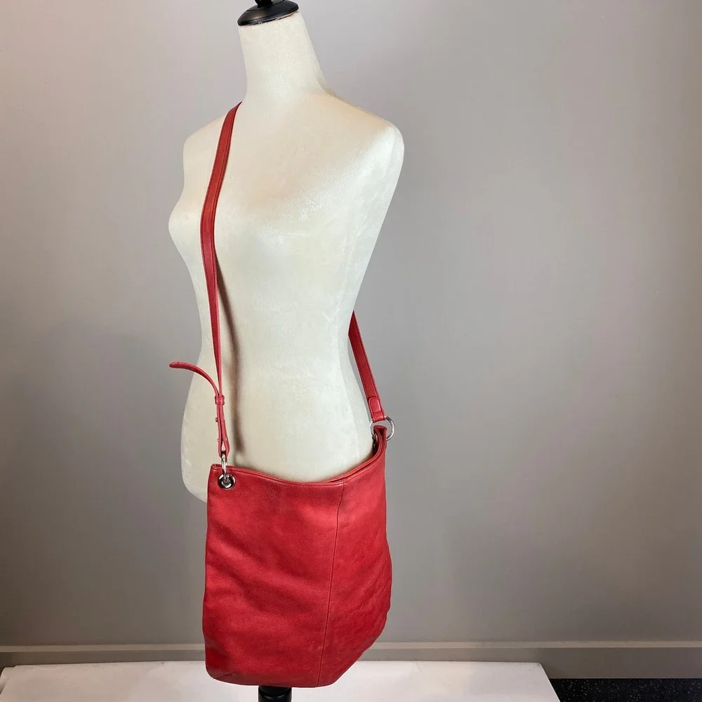 J.Jill Leather Purse Red Crossbody Hobo Bag - Flawed